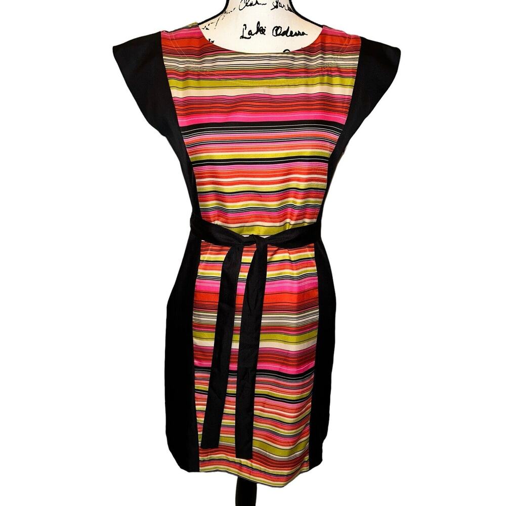 Banana Republic Women's Striped‎ Poly Sleeveless Dress Sz 2 Pink Green Orange